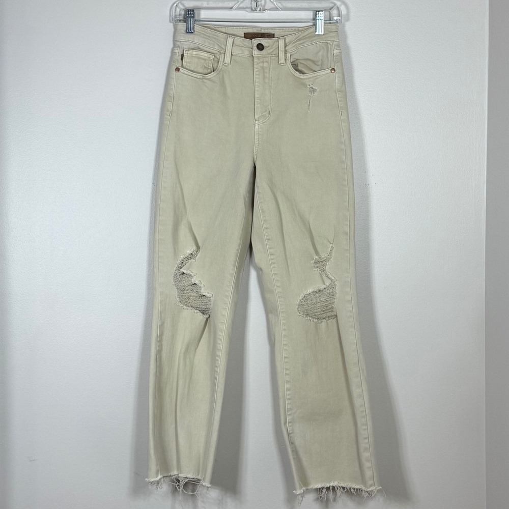 Judy Blue Womens 90s Straight Jeans Size 5/27 Bone Beige Garment Dyed Denim Boho
